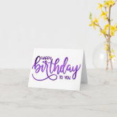 ミニシンプルマリストハンドレタリングパープル誕生日 カード (黄色い花)