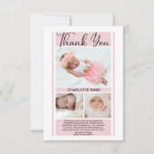 ミニシンプルマリストピンク・ベビー・シャワー・ガールありがとう サンキューカード (正面)