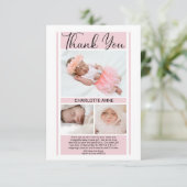 ミニシンプルマリストピンク・ベビー・シャワー・ガールありがとう サンキューカード (スタンド正面)