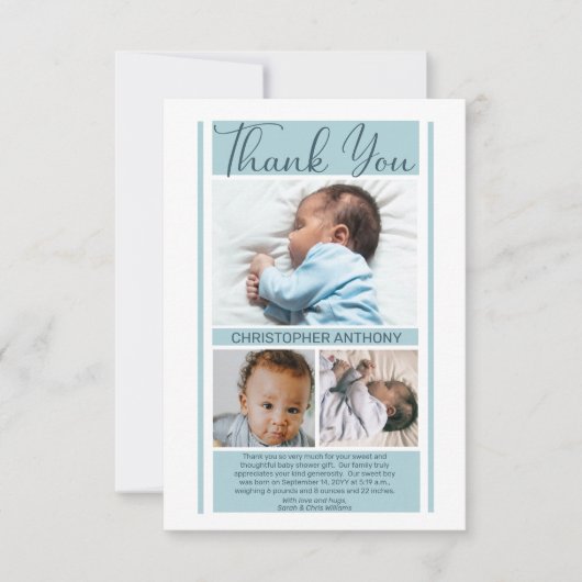ミニシンプルマリストブルーベビーシャワーボーイありがとう サンキューカード (正面)