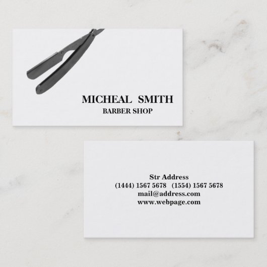 ミニシンプルマリスト理容師Razorロゴ 名刺 (正面/裏面)