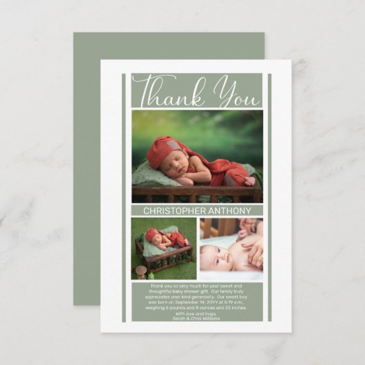 ミニシンプルマリスト聖人ベビーシャワーボーイありがとう サンキューカード (正面/裏面)