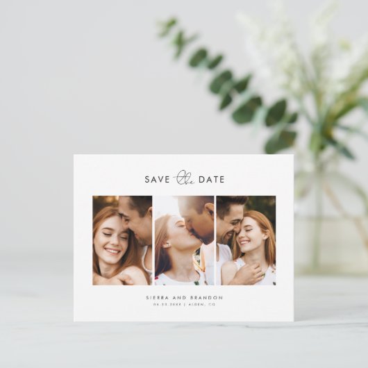 ミニシンプルマリスト3フォトコラージュセーブザデート 案内ポストカード (スタンド正面)