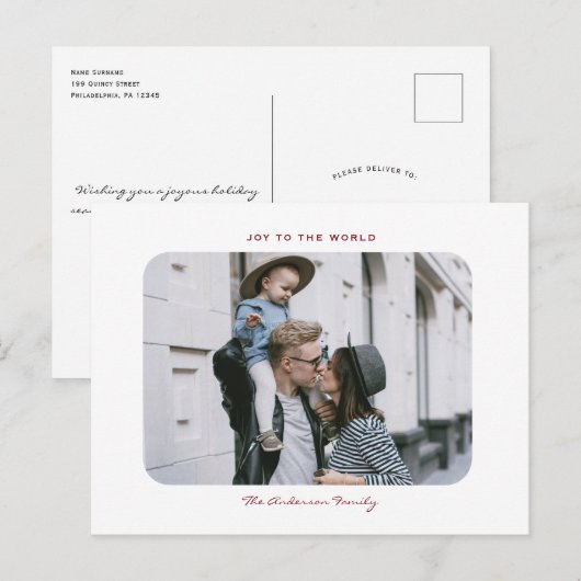 ミニシンプルマリモダンストのクリーンクリスマス写真  ポストカード (正面/裏面)