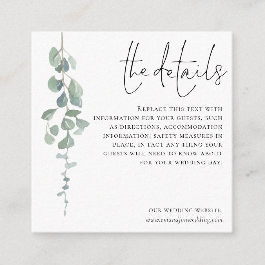 ミニシンプルユーカリ結婚詳細囲い エンクロージャーカード (正面)