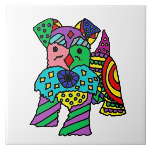 ミニチュおもしろいアシュナウザードッグ抽象芸術アート タイル (正面)