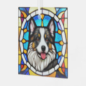 ミニチュアのアメリカの羊飼い犬「ステンドグラス」 ガラスオーナメント (正面左)