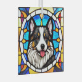ミニチュアのアメリカの羊飼い犬「ステンドグラス」 ガラスオーナメント (正面右)