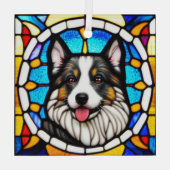 ミニチュアのアメリカの羊飼い犬「ステンドグラス」 ガラスオーナメント (裏面)