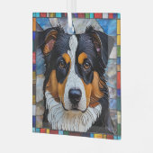 ミニチュアのアメリカの羊飼い犬「ステンドグラス」 ガラスオーナメント (正面左)