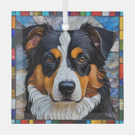 ミニチュアのアメリカの羊飼い犬「ステンドグラス」 ガラスオーナメント