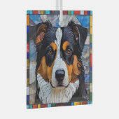 ミニチュアのアメリカの羊飼い犬「ステンドグラス」 ガラスオーナメント (正面右)