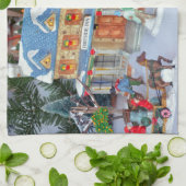 ミニチュアのクリスマス村 キッチンタオル (折り畳み)