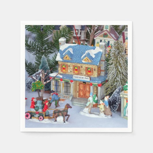 ミニチュアのクリスマス村 スタンダードカクテルナプキン (正面)