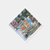 ミニチュアのクリスマス村 スタンダードカクテルナプキン (角)