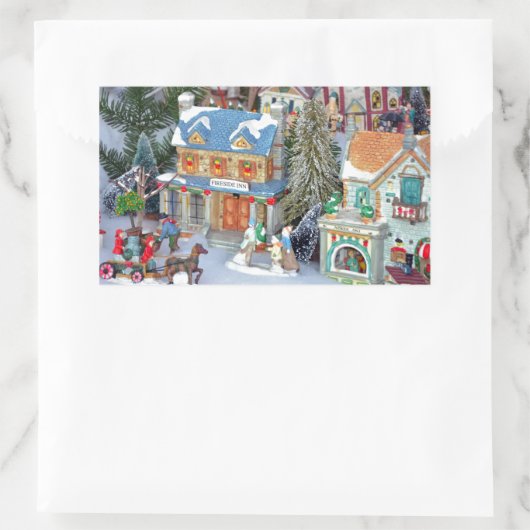 ミニチュアのクリスマス村 長方形シール (バッグ)