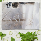 ミニチュアのシュナウザーで雪のクリスマスを過ごす キッチンタオル (折り畳み)