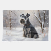 ミニチュアのシュナウザーで雪のクリスマスを過ごす キッチンタオル (横)