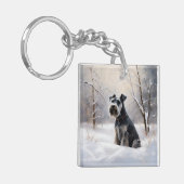 ミニチュアのシュナウザーで雪のクリスマスを過ごす キーホルダー (正面左)