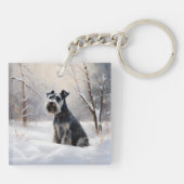 ミニチュアのシュナウザーで雪のクリスマスを過ごす キーホルダー (裏面)