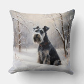 ミニチュアのシュナウザーで雪のクリスマスを過ごす クッション (正面)