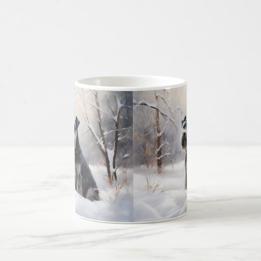 ミニチュアのシュナウザーで雪のクリスマスを過ごす コーヒーマグカップ (中央)