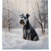 ミニチュアのシュナウザーで雪のクリスマスを過ごす シャワーカーテン (正面)