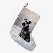 ミニチュアのシュナウザーで雪のクリスマスを過ごす スモールクリスマスストッキング (正面 (吊り時))
