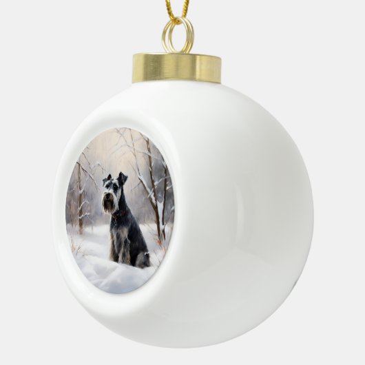 ミニチュアのシュナウザーで雪のクリスマスを過ごす セラミックボールオーナメント (右)