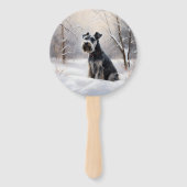 ミニチュアのシュナウザーで雪のクリスマスを過ごす ハンドファン (裏面)