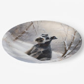 ミニチュアのシュナウザーで雪のクリスマスを過ごす ペーパープレート (アングル)