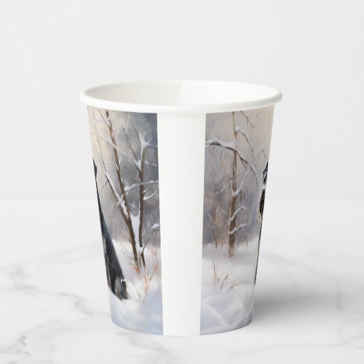 ミニチュアのシュナウザーで雪のクリスマスを過ごす 紙コップ (左)