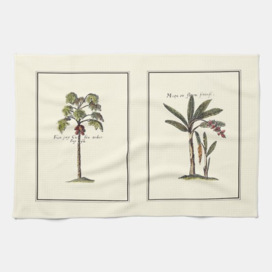 ミニチュアのフレームのヤシの木2本 キッチンタオル (横)