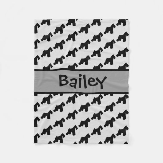 ミニチュアカスタムシュナウザードッグシルエット フリースブランケット (正面)