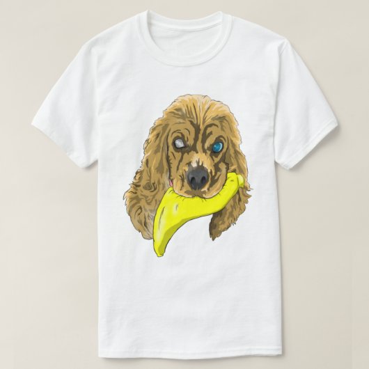 ミニチュアコッカー・スパニエル、キーとバナナ Tシャツ (デザイン正面)