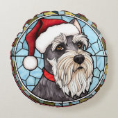 ミニチュアシュナウザーのステンドグラスのクリスマス ラウンドクッション (正面)