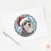 ミニチュアシュナウザーのステンドグラスのクリスマス ラウンドシール (封筒)