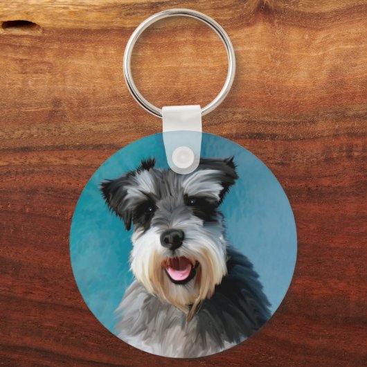 ミニチュアシュナウザーウォーターカラー絵画アート キーホルダー (正面)