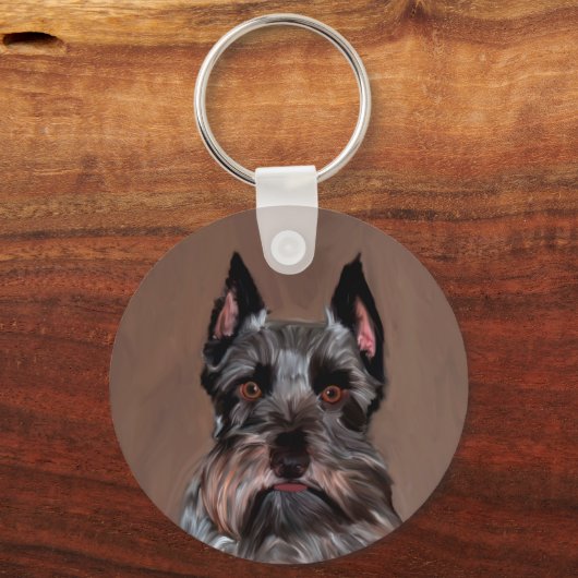 ミニチュアシュナウザーウォーターカラー絵画アート キーホルダー (正面)