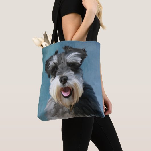 ミニチュアシュナウザーウォーターカラー絵画アート トートバッグ (クローズアップ)