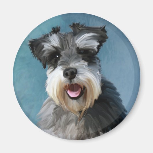 ミニチュアシュナウザーウォーターカラー絵画アート マグネット (正面)