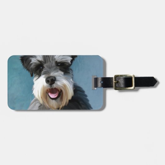 ミニチュアシュナウザーウォーターカラー絵画アート ラゲッジタグ (正面横)