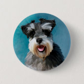 ミニチュアシュナウザーウォーターカラー絵画アート 缶バッジ (正面)