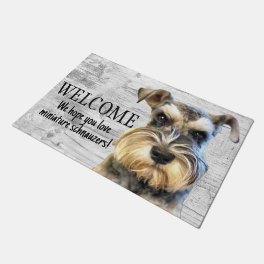 ミニチュアシュナウザードッグウェルカムパピーおもしろいかわいい ドアマット (アングル)