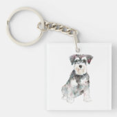 ミニチュアシュナウザードッグウォーターカラーイラストレーションT キーホルダー (正面)