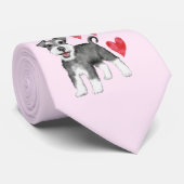 ミニチュアシュナウザードッグパターン付きピンク ネクタイ (ロール)