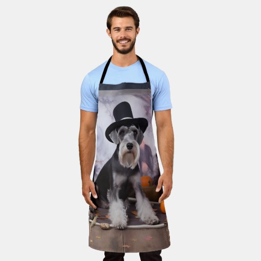 ミニチュアシュナウザーパンプキンズハロウィーン怖 エプロン (着用した状態)