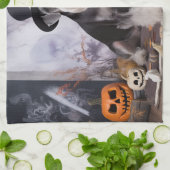 ミニチュアシュナウザーパンプキンズハロウィーン怖 キッチンタオル (折り畳み)