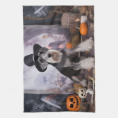 ミニチュアシュナウザーパンプキンズハロウィーン怖 キッチンタオル (縦)