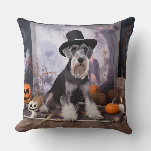 ミニチュアシュナウザーパンプキンズハロウィーン怖 クッション (正面)
